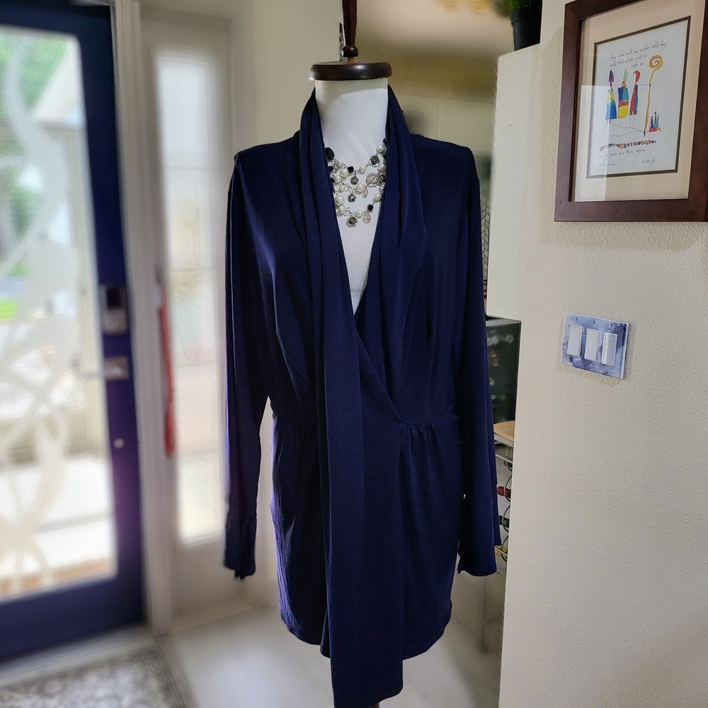 Citiknits traveler Navy Blue long Wrap Top/tunic size 1x